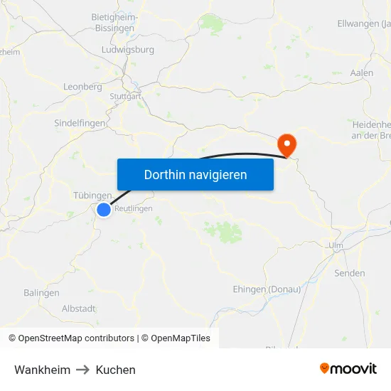 Wankheim to Kuchen map