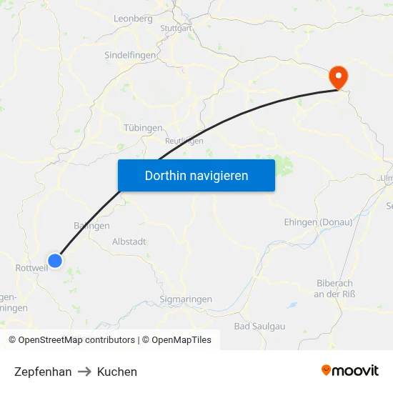 Zepfenhan to Kuchen map
