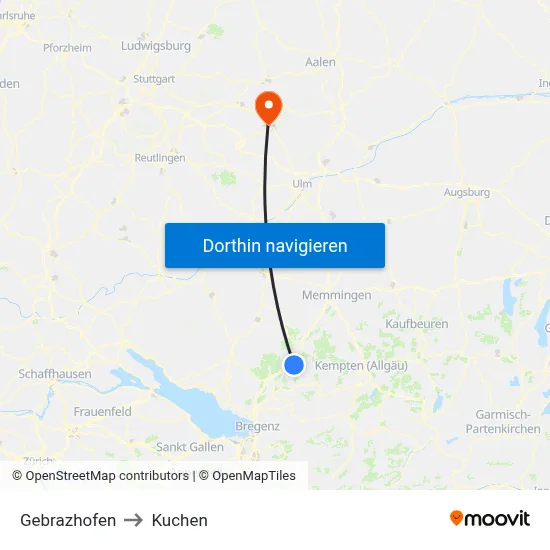 Gebrazhofen to Kuchen map