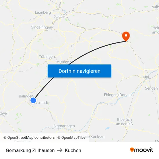 Gemarkung Zillhausen to Kuchen map