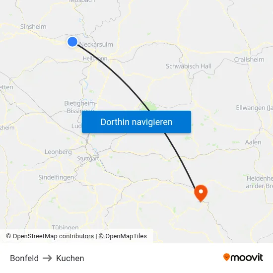 Bonfeld to Kuchen map