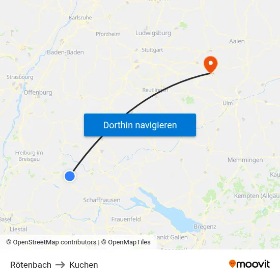 Rötenbach to Kuchen map
