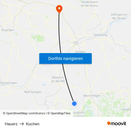 Hauerz to Kuchen map