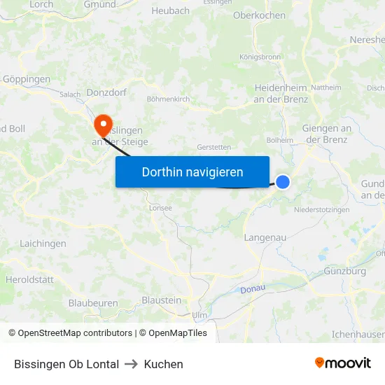 Bissingen Ob Lontal to Kuchen map
