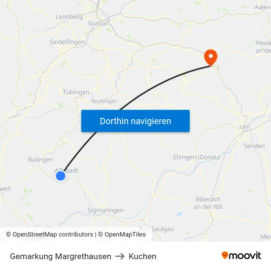 Gemarkung Margrethausen to Kuchen map