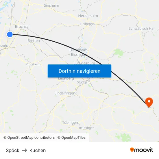 Spöck to Kuchen map