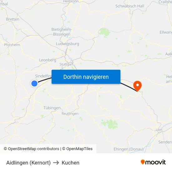 Aidlingen (Kernort) to Kuchen map