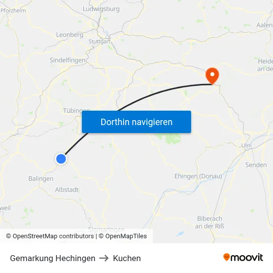 Gemarkung Hechingen to Kuchen map