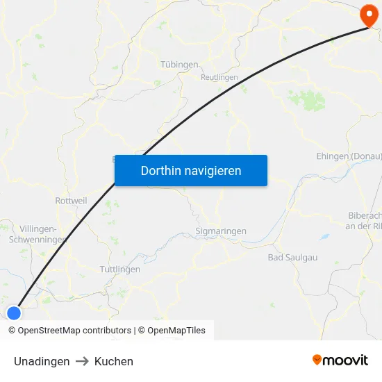 Unadingen to Kuchen map