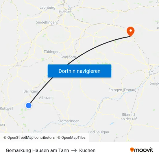 Gemarkung Hausen am Tann to Kuchen map