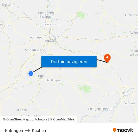 Entringen to Kuchen map