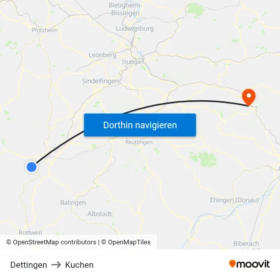 Dettingen to Kuchen map