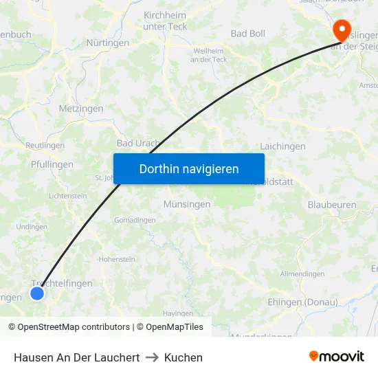 Hausen An Der Lauchert to Kuchen map