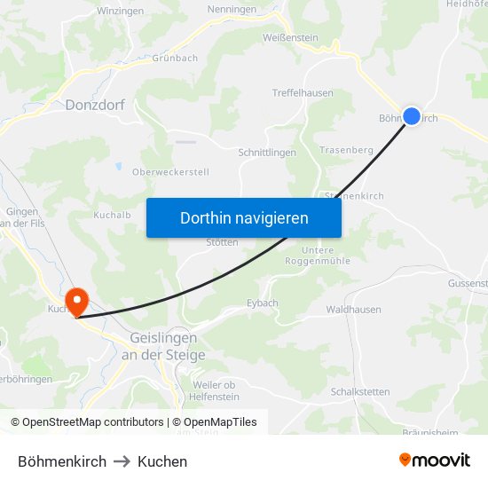 Böhmenkirch to Kuchen map