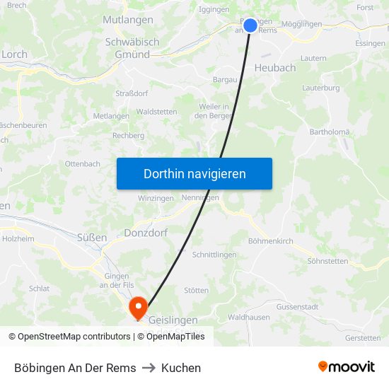 Böbingen An Der Rems to Kuchen map