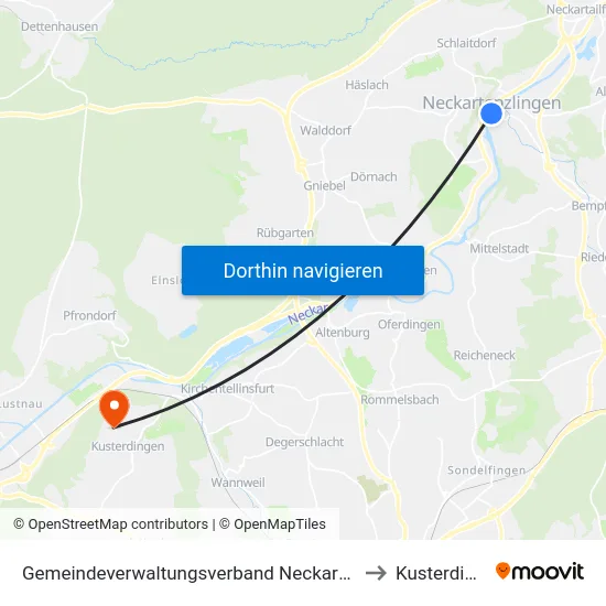 Gemeindeverwaltungsverband Neckartenzlingen to Kusterdingen map