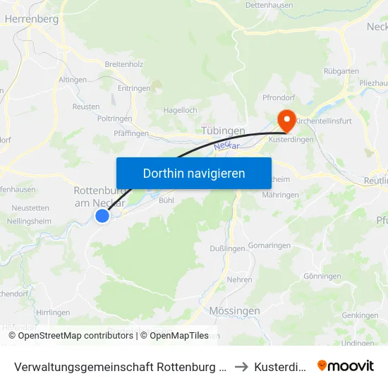 Verwaltungsgemeinschaft Rottenburg am Neckar to Kusterdingen map