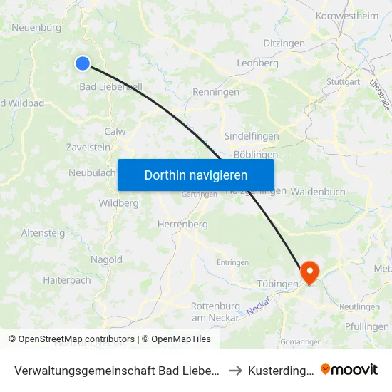 Verwaltungsgemeinschaft Bad Liebenzell to Kusterdingen map