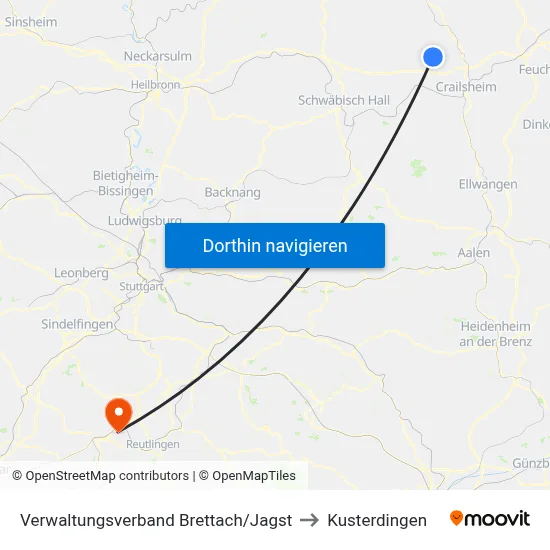 Verwaltungsverband Brettach/Jagst to Kusterdingen map