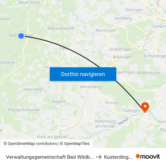 Verwaltungsgemeinschaft Bad Wildbad to Kusterdingen map