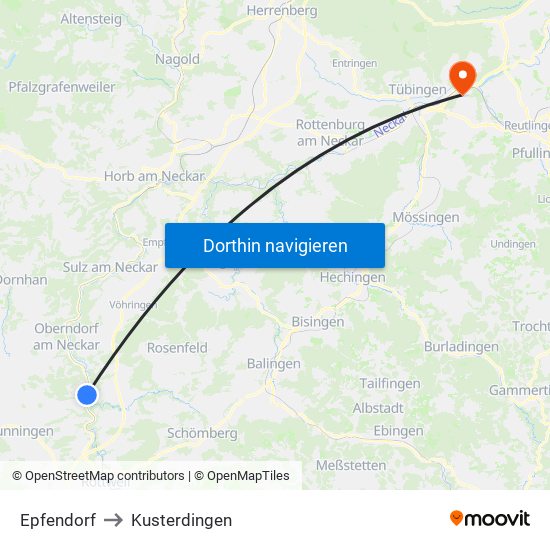 Epfendorf to Kusterdingen map