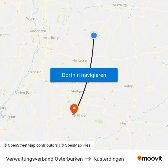 Verwaltungsverband Osterburken to Kusterdingen map