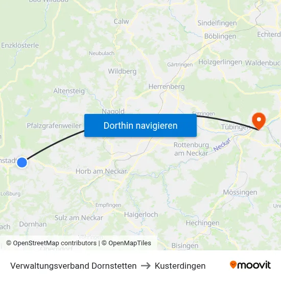Verwaltungsverband Dornstetten to Kusterdingen map