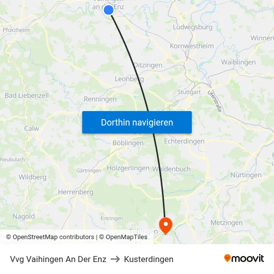Vvg Vaihingen An Der Enz to Kusterdingen map