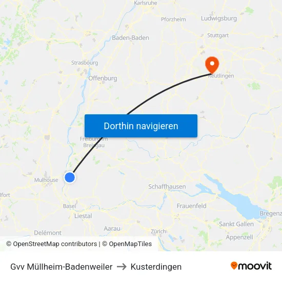 Gvv Müllheim-Badenweiler to Kusterdingen map