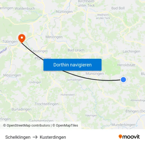 Schelklingen to Kusterdingen map