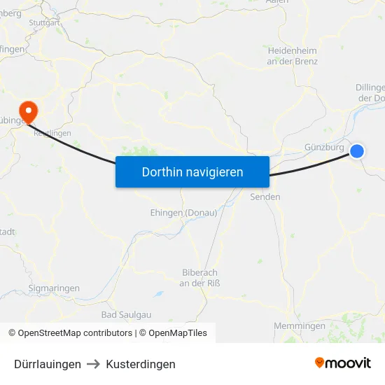 Dürrlauingen to Kusterdingen map