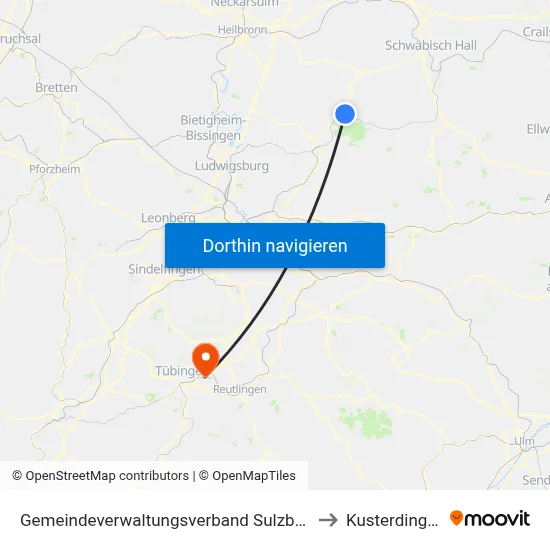 Gemeindeverwaltungsverband Sulzbach to Kusterdingen map