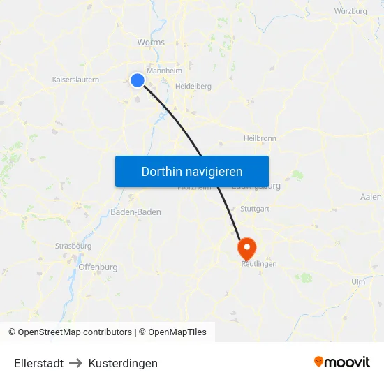 Ellerstadt to Kusterdingen map