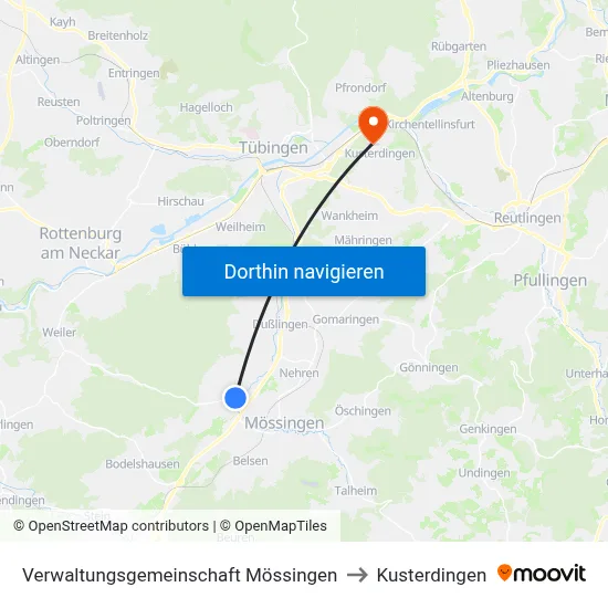 Verwaltungsgemeinschaft Mössingen to Kusterdingen map