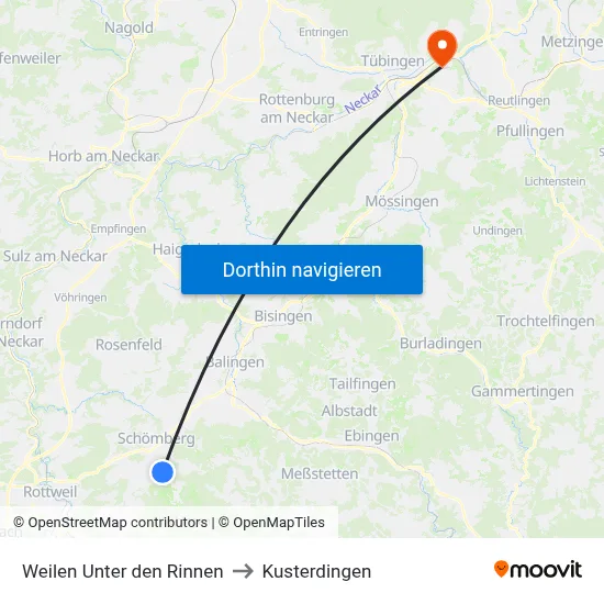Weilen Unter den Rinnen to Kusterdingen map