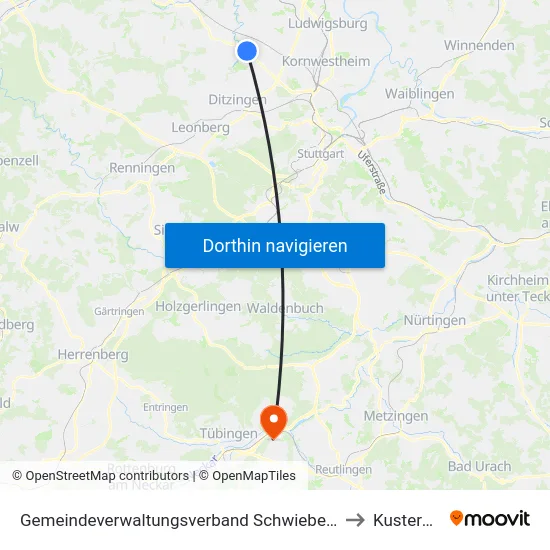 Gemeindeverwaltungsverband Schwieberdingen-Hemmingen to Kusterdingen map