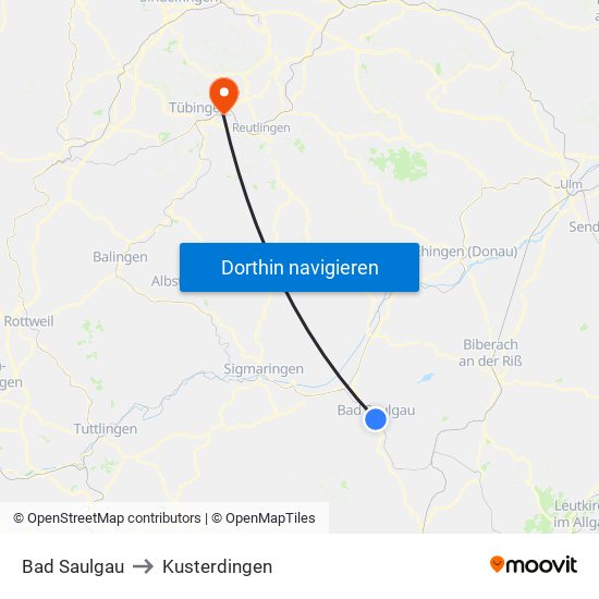 Bad Saulgau to Kusterdingen map