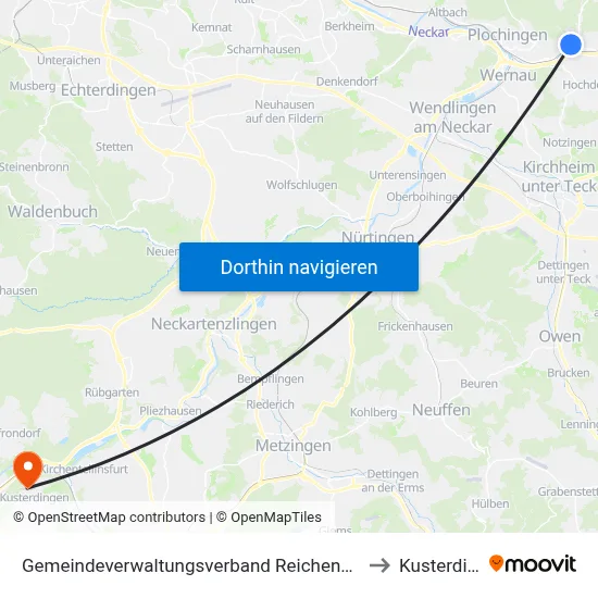 Gemeindeverwaltungsverband Reichenbach An Der Fils to Kusterdingen map