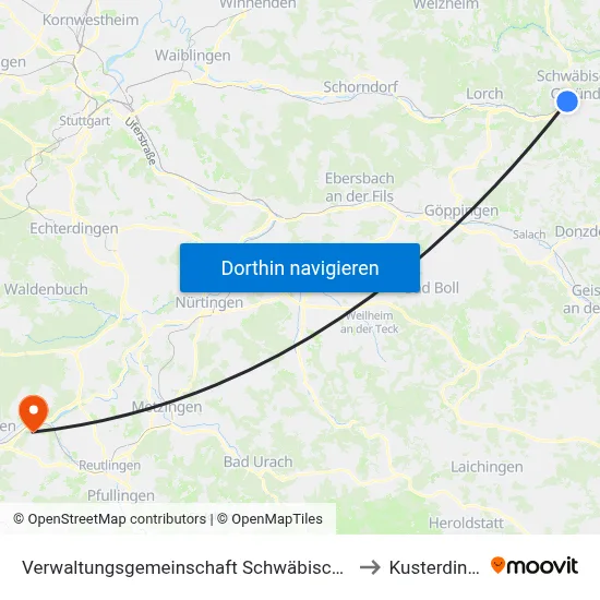 Verwaltungsgemeinschaft Schwäbisch Gmünd to Kusterdingen map