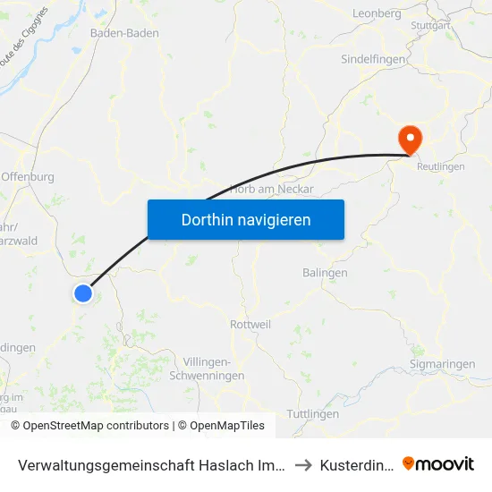Verwaltungsgemeinschaft Haslach Im Kinzigtal to Kusterdingen map