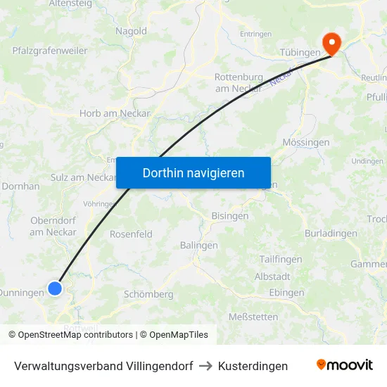 Verwaltungsverband Villingendorf to Kusterdingen map