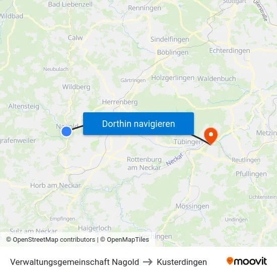 Verwaltungsgemeinschaft Nagold to Kusterdingen map