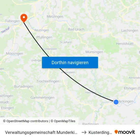 Verwaltungsgemeinschaft Munderkingen to Kusterdingen map