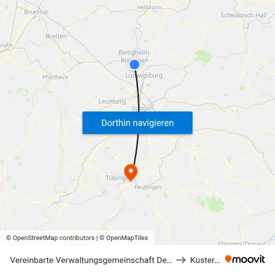 Vereinbarte Verwaltungsgemeinschaft Der Stadt Bietigheim-Bissingen to Kusterdingen map