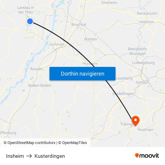 Insheim to Kusterdingen map