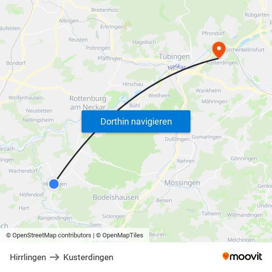 Hirrlingen to Kusterdingen map