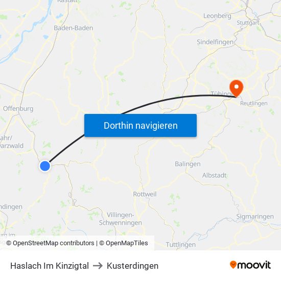 Haslach Im Kinzigtal to Kusterdingen map