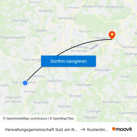 Verwaltungsgemeinschaft Sulz am Neckar to Kusterdingen map