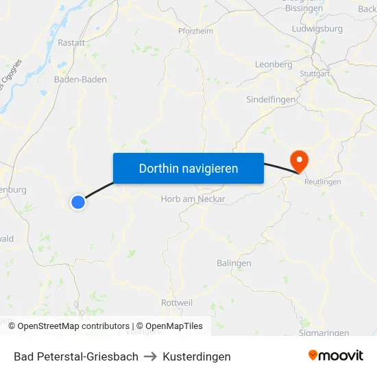 Bad Peterstal-Griesbach to Kusterdingen map