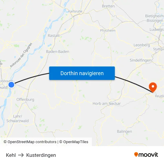 Kehl to Kusterdingen map